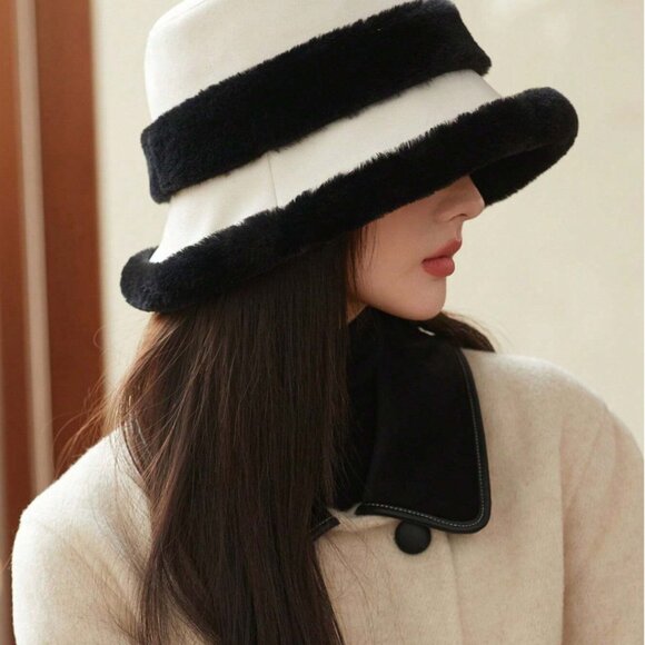 Fuzzy Faux Fur Bucket Hat White - Picture 3 of 5